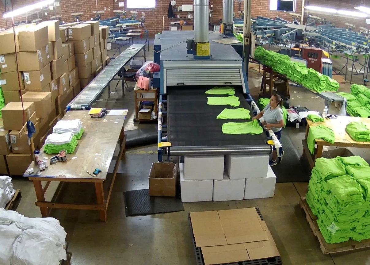 Stacks of blank apparel ready for production